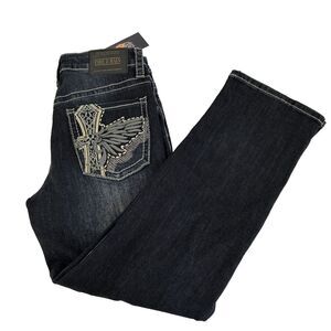 New Mens Fire & Rain Thick Stitch Cross Wings Denim Jeans Size 30x30 NWT Dark